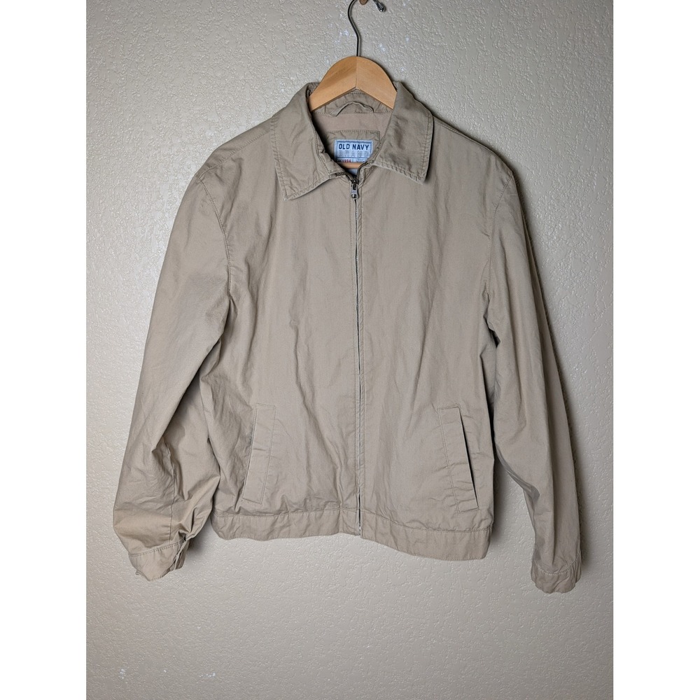 Old Navy Men's Medium Beige Khaki Harrington Jacket Full Zip Lightweight Casual